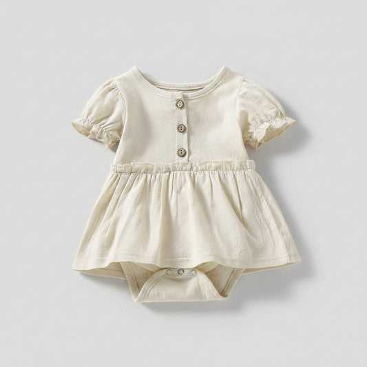 Baby Jurk Romper - Pofmouwen met Knoopjes - KANIBOO