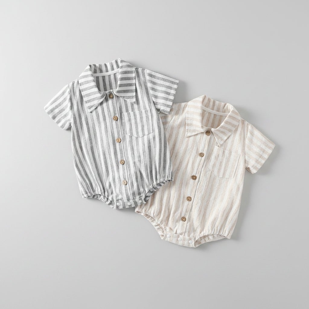 Baby Romper — Gestreepte Korte Mouw met Knoopsluiting - KANIBOO