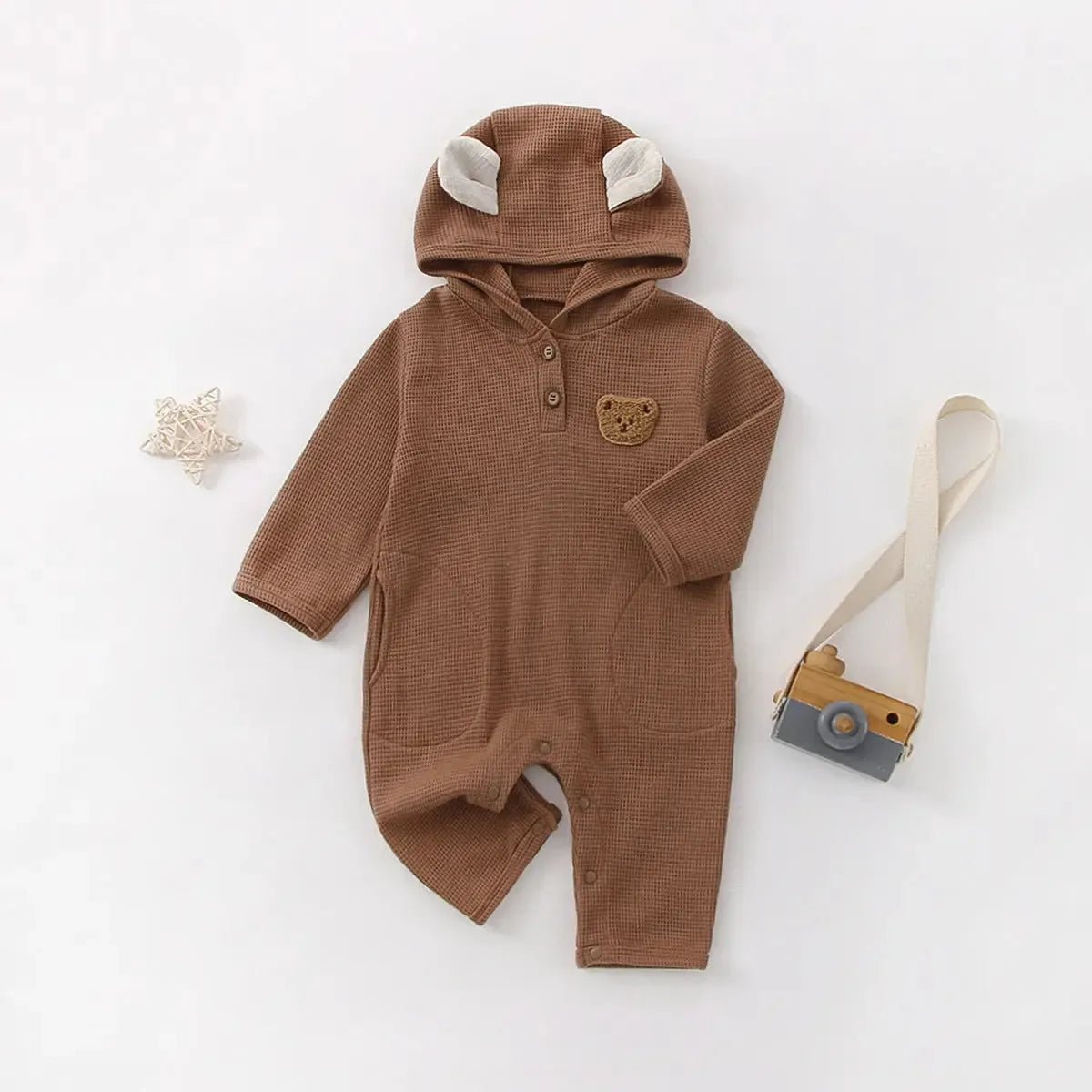 Pluche beer romper wafelstof