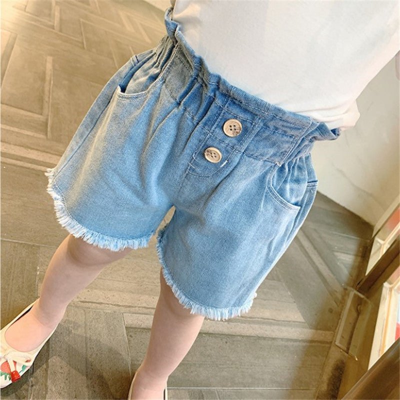 Meisjes Denim Shorts — Hoge Taille met Franjes - KANIBOO