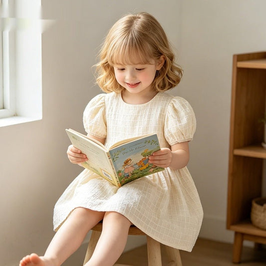 Meisjes Katoenen Jurk Ecru - Kaniboo Kids