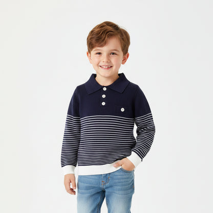 Jongens Polyester Polotrui - Gestreept met Knopen