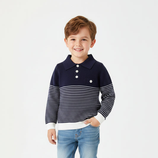 Jongens Polyester Polotrui - Gestreept met Knopen