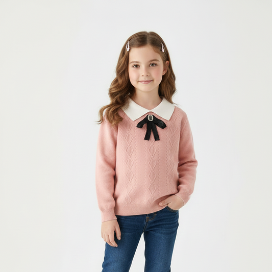 Meisjes Polyester Kraagtrui - Gebreid met Strik