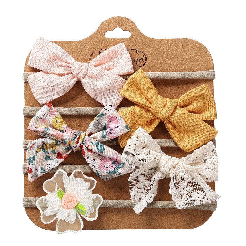 Baby Haarbandjes — Set van 5 met Stoffen Strikjes - Kaniboo Kids