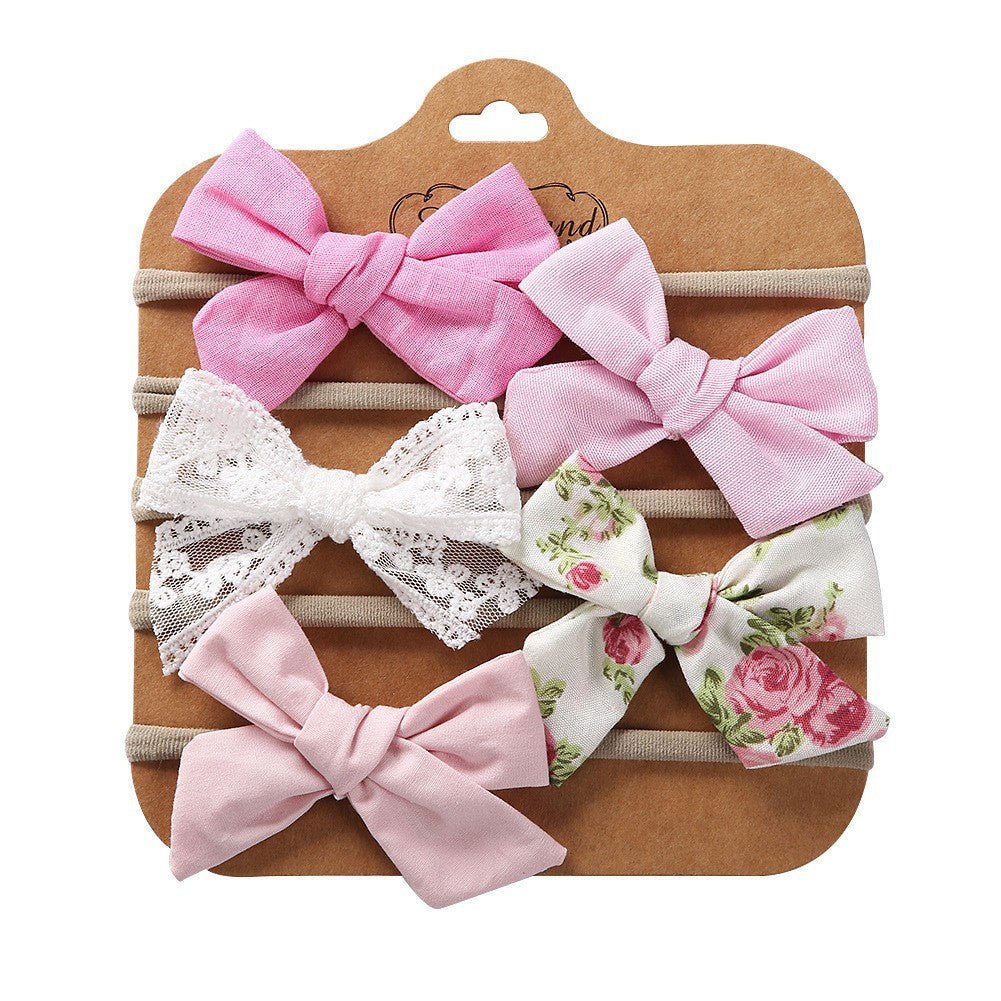 Baby Haarbandjes — Set van 5 met Stoffen Strikjes - Kaniboo Kids
