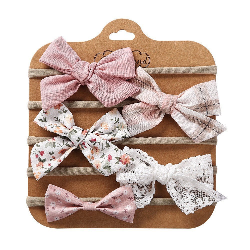 Baby Haarbandjes — Set van 5 met Stoffen Strikjes - Kaniboo Kids