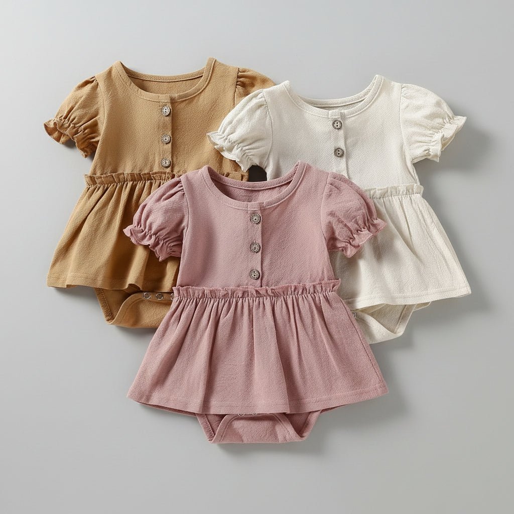 Baby Jurk Romper - Pofmouwen met Knoopjes - KANIBOO