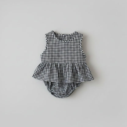 Baby Meisjes Set — Mouwloze Top Geblokt Patroon en Shorts