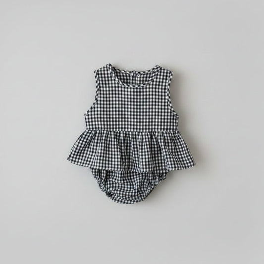Baby Meisjes Set — Mouwloze Top Geblokt Patroon en Shorts