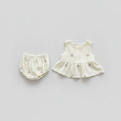 Baby Meisjes Set — Mouwloze Top met Bloemenborduursel en Shorts - Kaniboo Kids