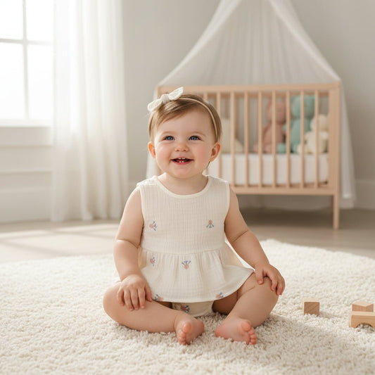 Baby Meisjes Set — Mouwloze Top met Bloemenborduursel en Shorts