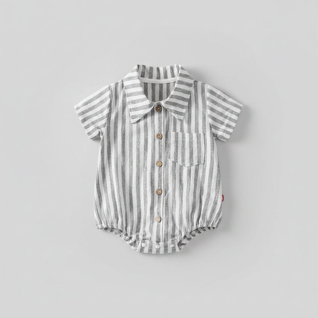 Baby Romper — Gestreepte Korte Mouw met Knoopsluiting - KANIBOO