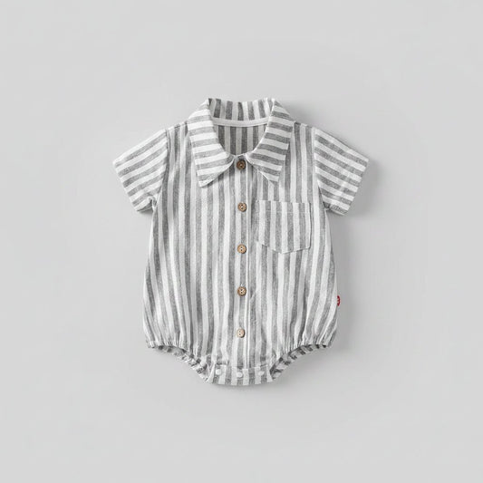 Baby Romper — Gestreepte Korte Mouw met Knoopsluiting - KANIBOO
