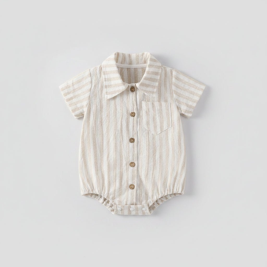 Baby Romper — Gestreepte Korte Mouw met Knoopsluiting - KANIBOO