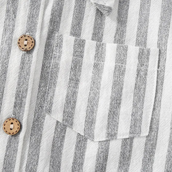 Baby Romper — Gestreepte Korte Mouw met Knoopsluiting - KANIBOO