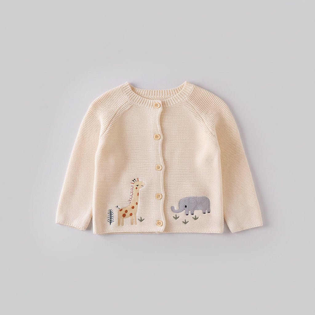 Baby Vest — Gebreid met Giraf en Olifant Borduursel - KANIBOO