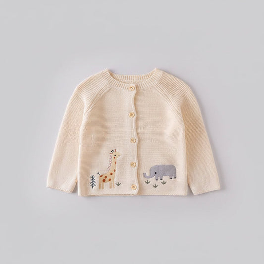 Baby Vest — Gebreid met Giraf en Olifant Borduursel - KANIBOO