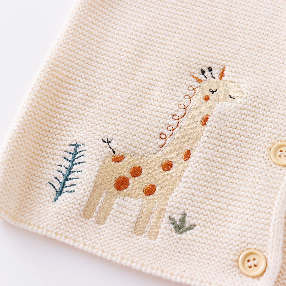 Baby Vest — Gebreid met Giraf en Olifant Borduursel - KANIBOO