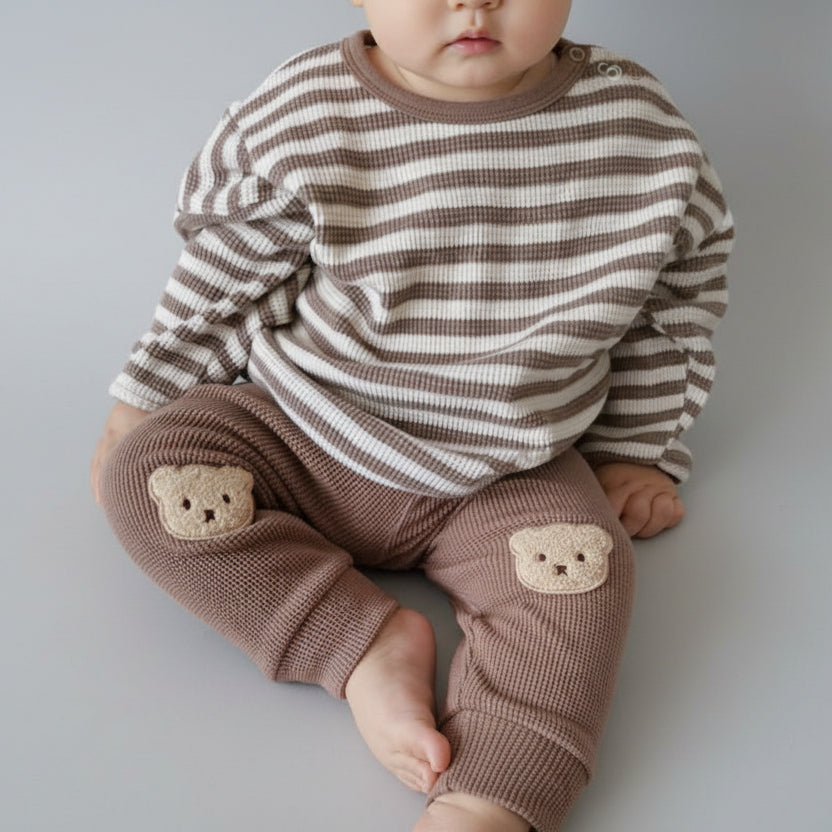 Baby Wafel Broekje met Beer Applicatie - KANIBOO