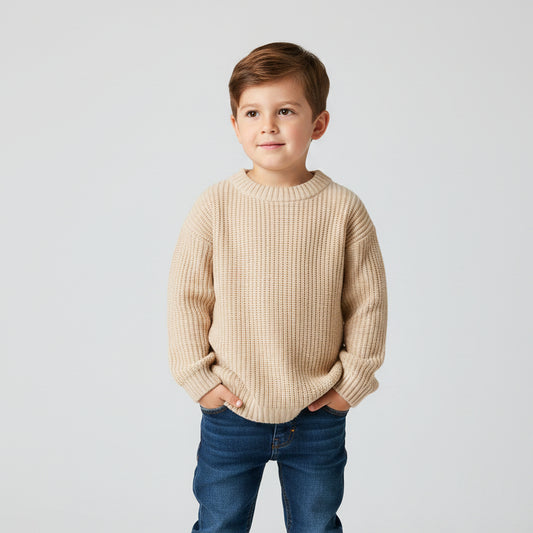 Jongens Chunky Gebreide Trui - Grofgebreide Trui met Ronde Hals
