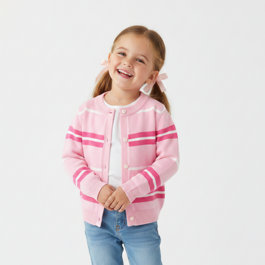 Meisjes Polyester Vest - Gestreept met Knopen