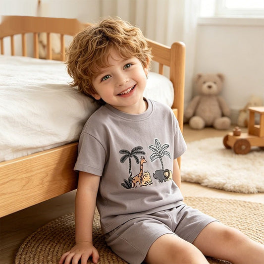 Jongens Zomerset — Grijs met Safari Dieren Print - Kaniboo Kids