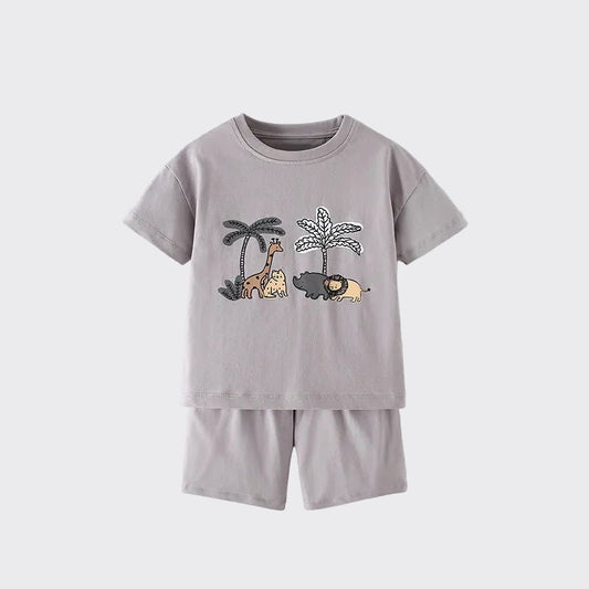 Jongens Zomerset — Grijs met Safari Dieren Print - Kaniboo Kids