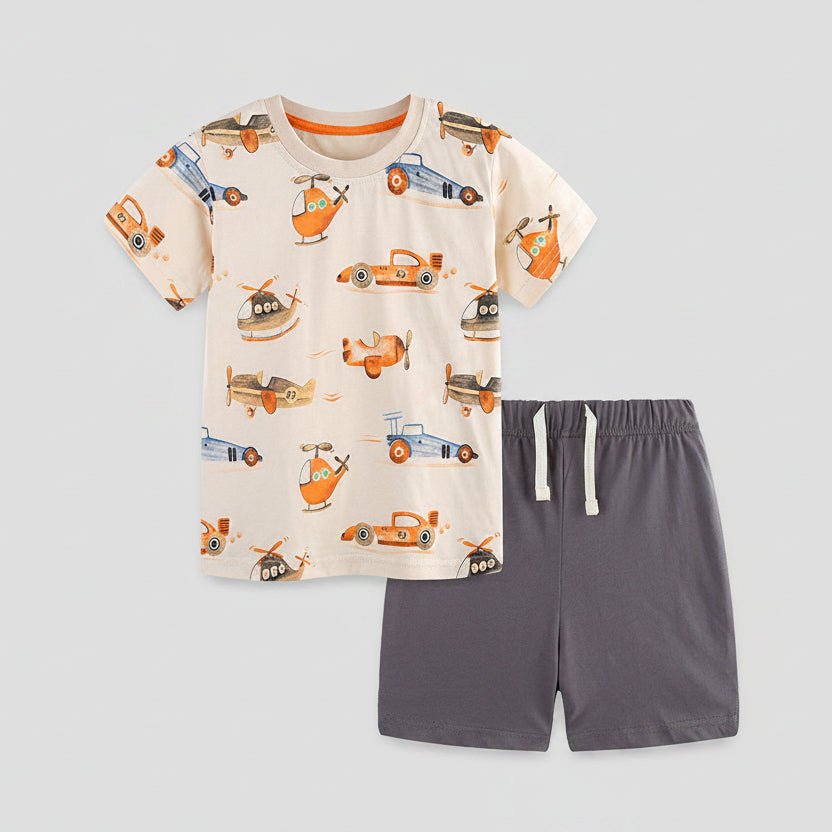 Jongens Zomerset Vliegtuig Print - T-shirt en Shorts - KANIBOO