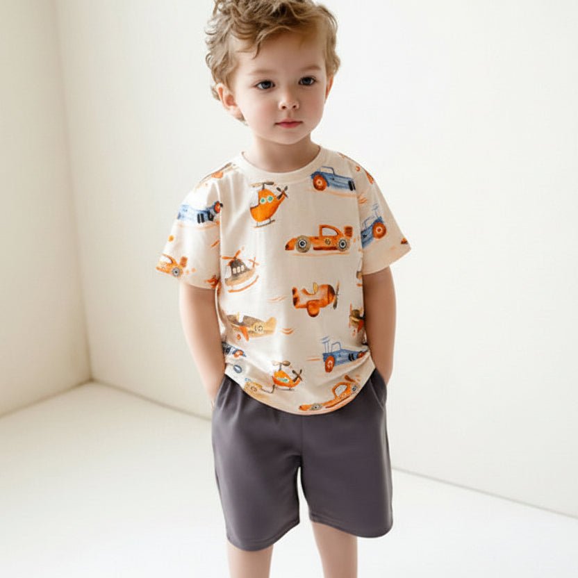 Jongens Zomerset Vliegtuig Print - T-shirt en Shorts - KANIBOO