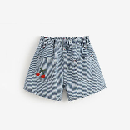 Meisjes Denim Shorts — Gestreept met Kersjes Print - Kaniboo Kids