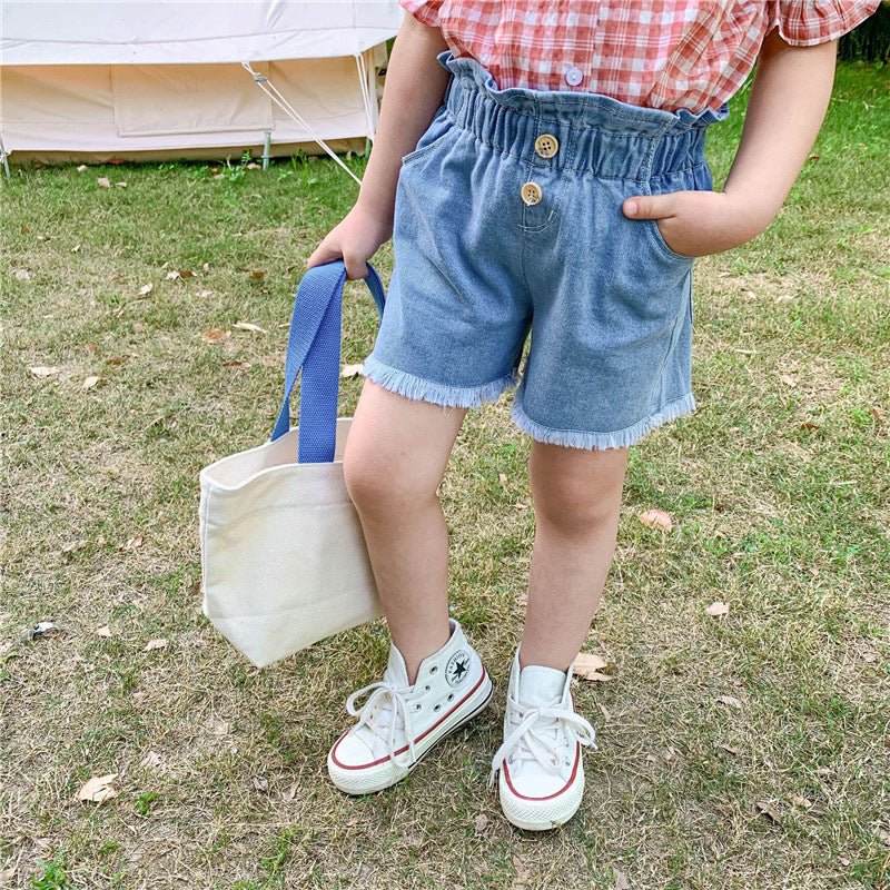 Meisjes Denim Shorts — Hoge Taille met Franjes - KANIBOO