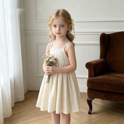 Meisjes Linnen Jurk Ecru - Kaniboo Kids