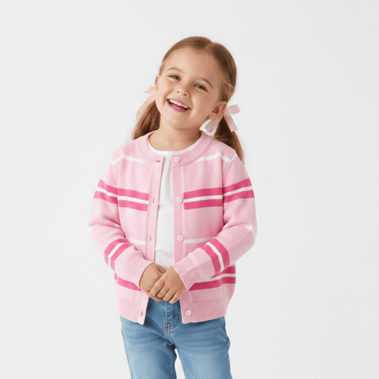 Meisjes Polyester Vest - Gestreept met Knopen