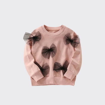 Meisjes Sweater — Roze met Zwarte Strikjes - Kaniboo Kids
