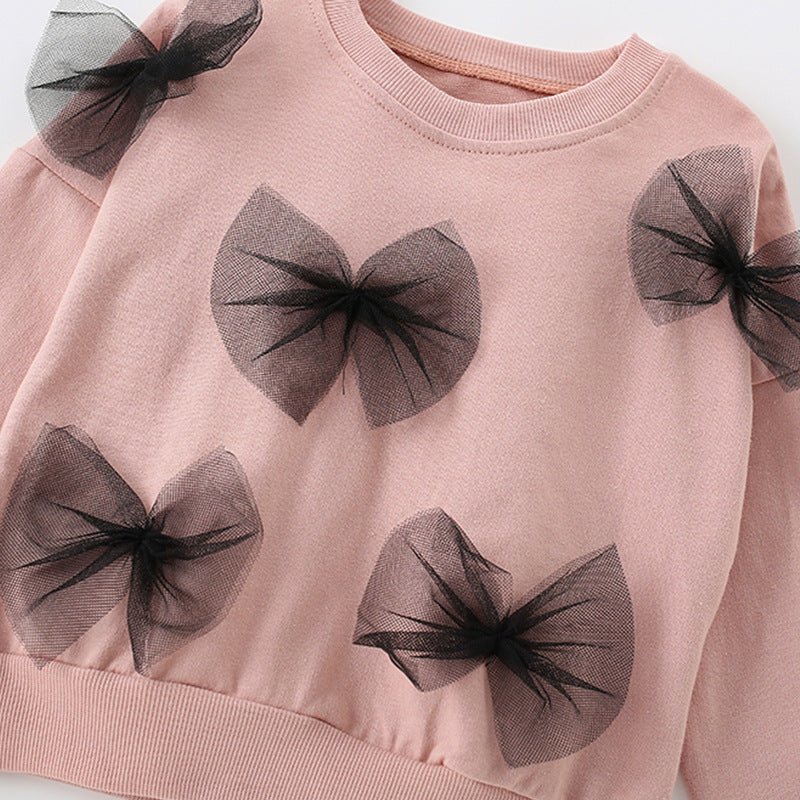Meisjes Sweater — Roze met Zwarte Strikjes - Kaniboo Kids