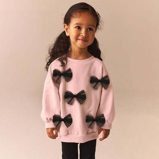 Meisjes Sweater — Roze met Zwarte Strikjes - Kaniboo Kids