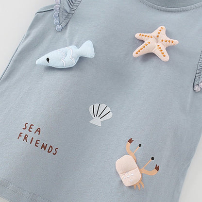 Meisjes T-shirt — Sea Friends met Zeester en Krab Applicatie - Kaniboo Kids