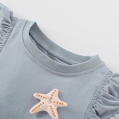 Meisjes T-shirt — Sea Friends met Zeester en Krab Applicatie - Kaniboo Kids