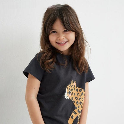 Meisjes T-shirt — Zwart met Luipaard Print - Kaniboo Kids