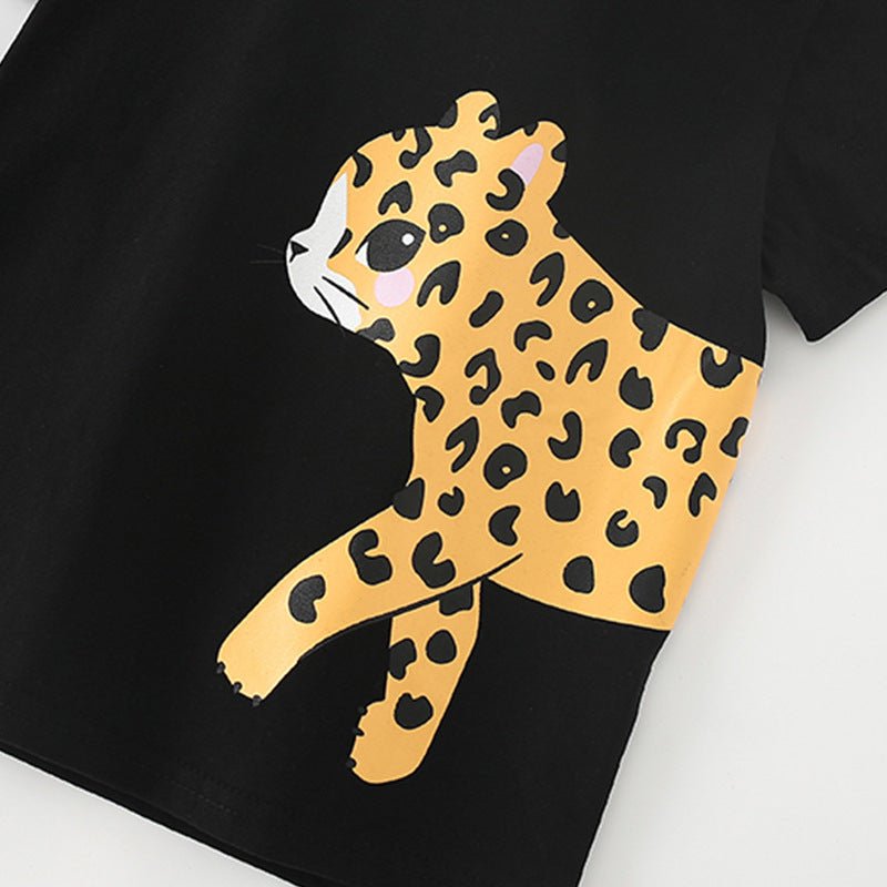 Meisjes T-shirt — Zwart met Luipaard Print - Kaniboo Kids
