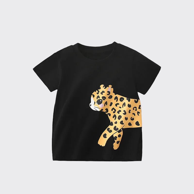 Meisjes T-shirt — Zwart met Luipaard Print - Kaniboo Kids