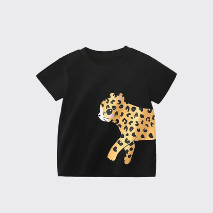 Meisjes T-shirt — Zwart met Luipaard Print - Kaniboo Kids