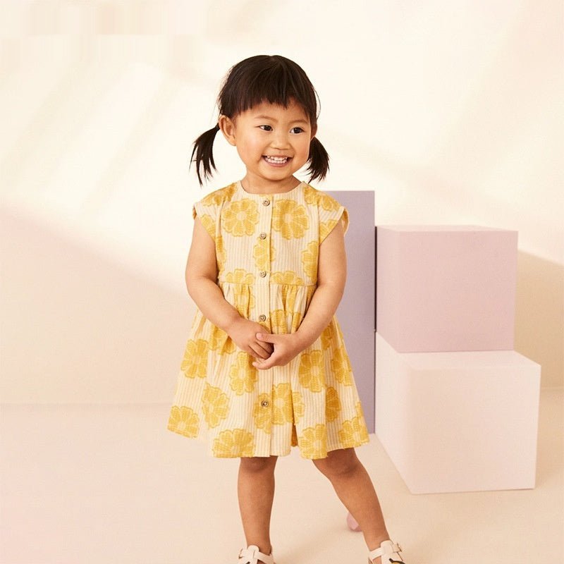 Meisjes Zomerjurk — Geel met Bloemenprint - Kaniboo Kids