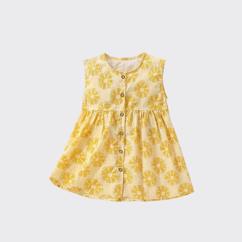 Meisjes Zomerjurk — Geel met Bloemenprint - Kaniboo Kids
