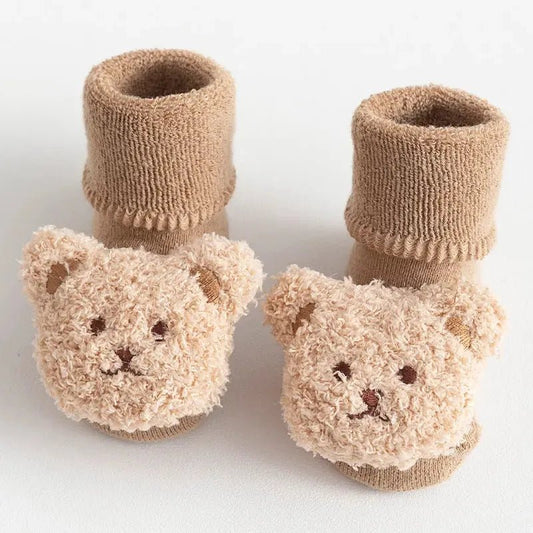 Baby sokken beer applicatie bruin