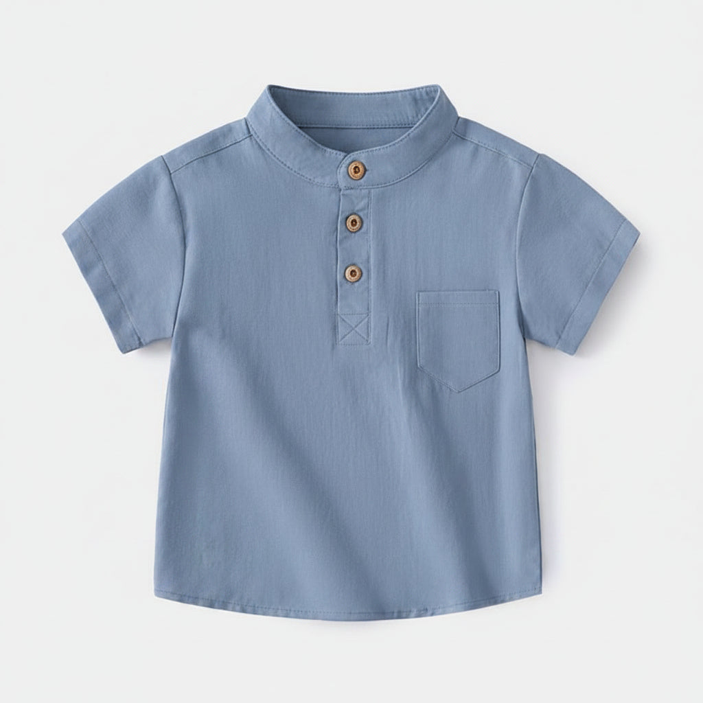 V-hals Shirt Korte Mouw - Jongens Katoenen Shirt - KANIBOO