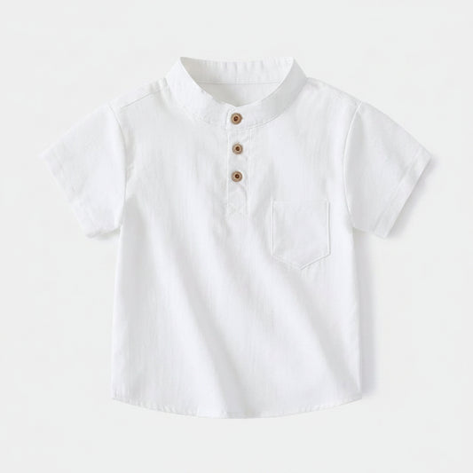 V-hals Shirt Korte Mouw - Jongens Katoenen Shirt - KANIBOO
