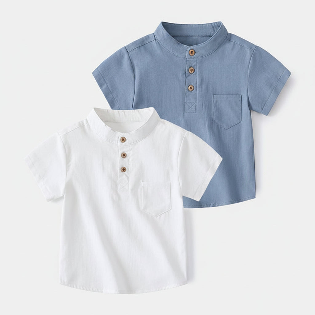 V-hals Shirt Korte Mouw - Jongens Katoenen Shirt - KANIBOO